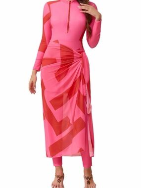 Burkini Swimsuit with Beach Skirt, Coverup Sarong + Pants 4 Pieces Medium NWT